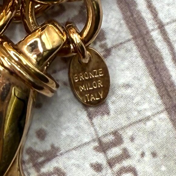 Elegant Bold Milor Bronze Italy Gold Overly Wide Graduated Chain Necklace - Picture 10 of 15